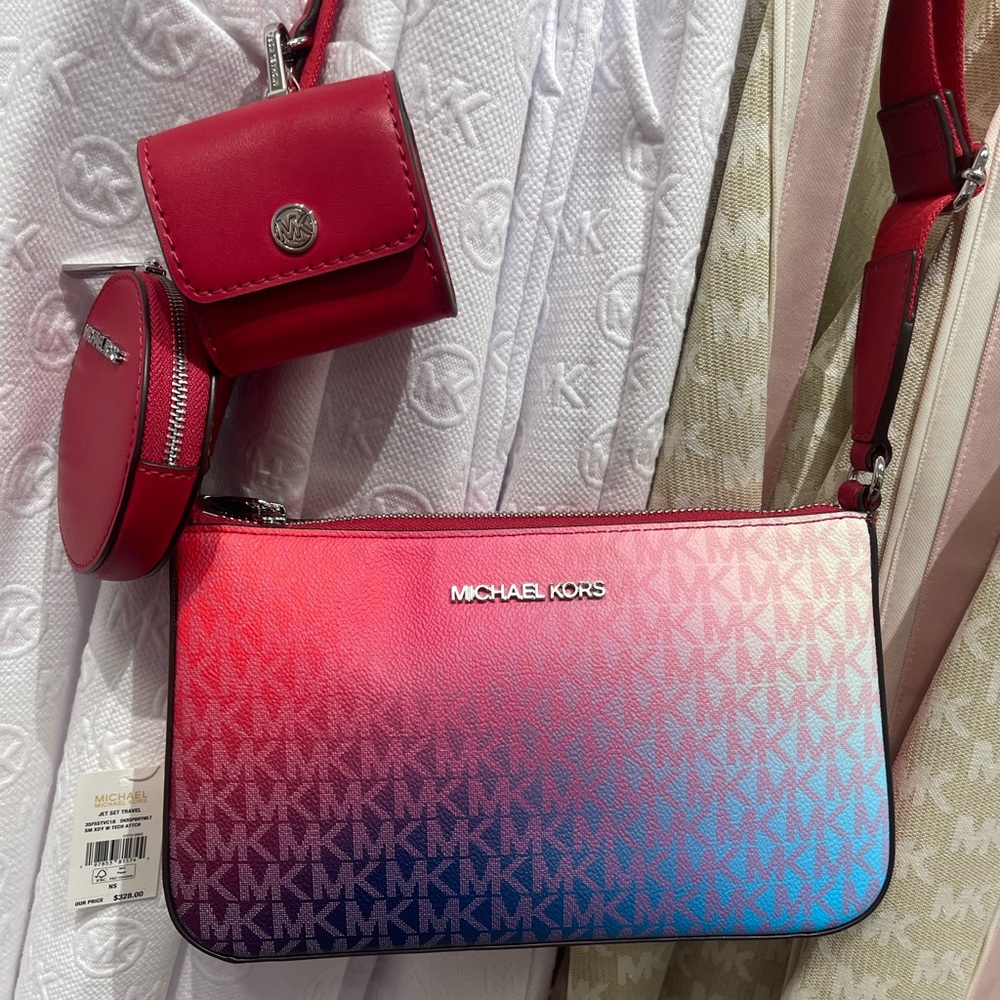 MICHAEL KORS Jet Set Sm Ombré Signature Logo Crossbody Case Apple Airpods Pro - Picture 5 of 16